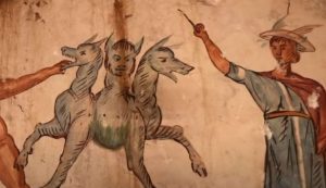 Affresco della tomba del Cerbero (Proloco Giugliano - Rai - youtube screenshot) - www.buildingcue.it