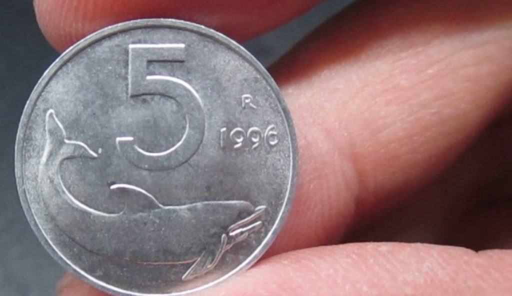 Cinque lire con delfino